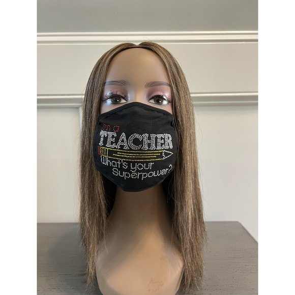 Teacher Superpower Rhinestone Bling Face Mask - Picture 10 of 10